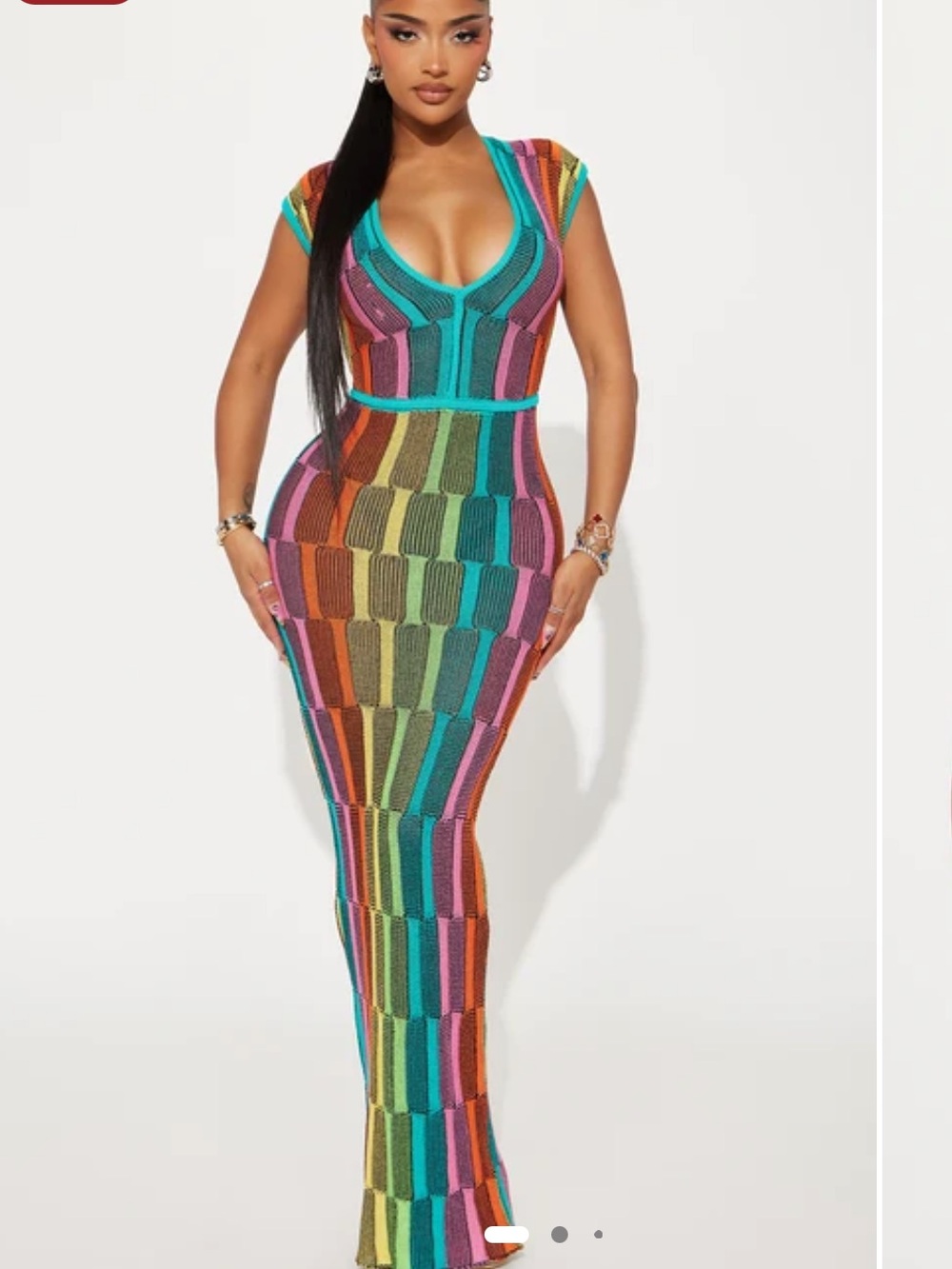 Fashion Nova Rainbow Striped Knit Maxi Dress